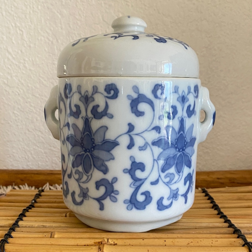 Blue and White Floral Ceramic Jar